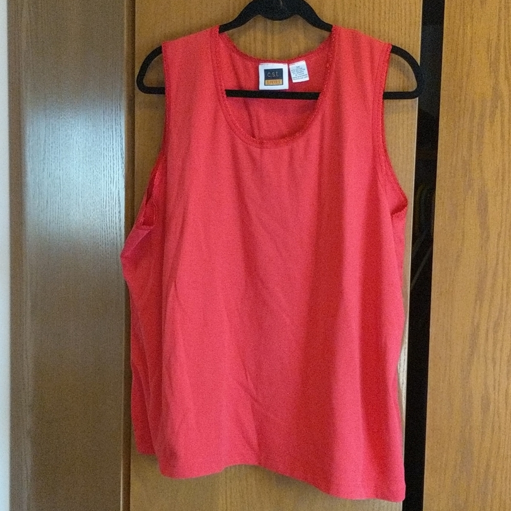 Embellished trim red tank